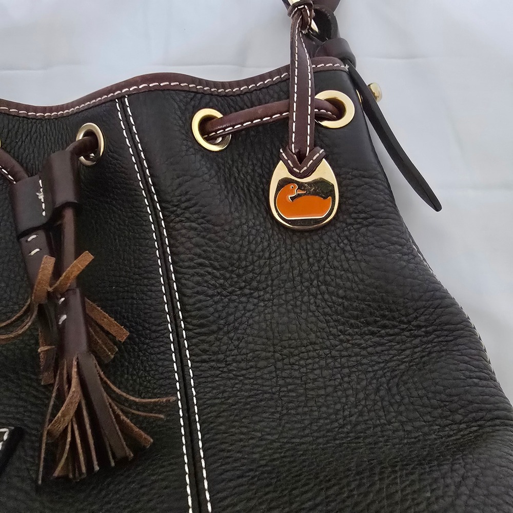 Dooney & Bourke Bucket Bag Womens Medium Brown Pebbled Leather Tassel Drawstring - Picture 16 of 16
